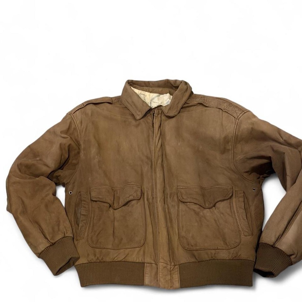 Vintage Brown Leather Aviator Bomber Jacket Men's M